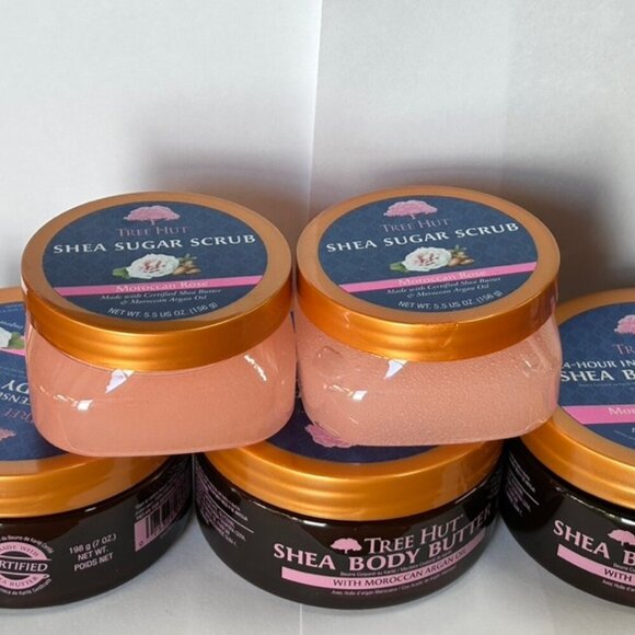 3 Tree Hut Shea Body Butter Morocoan Rose & 2 - Argan Oil Sugar Scrub 5oz NEW - Picture 3 of 4
